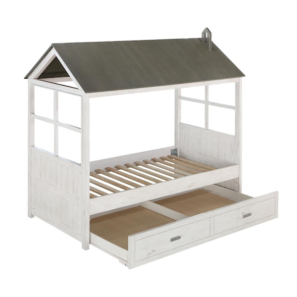 Gfancy Fixtures 44 x 80 x 80 in. Weathered White Washed Gray Wood Twin Bed GF3092661 - main